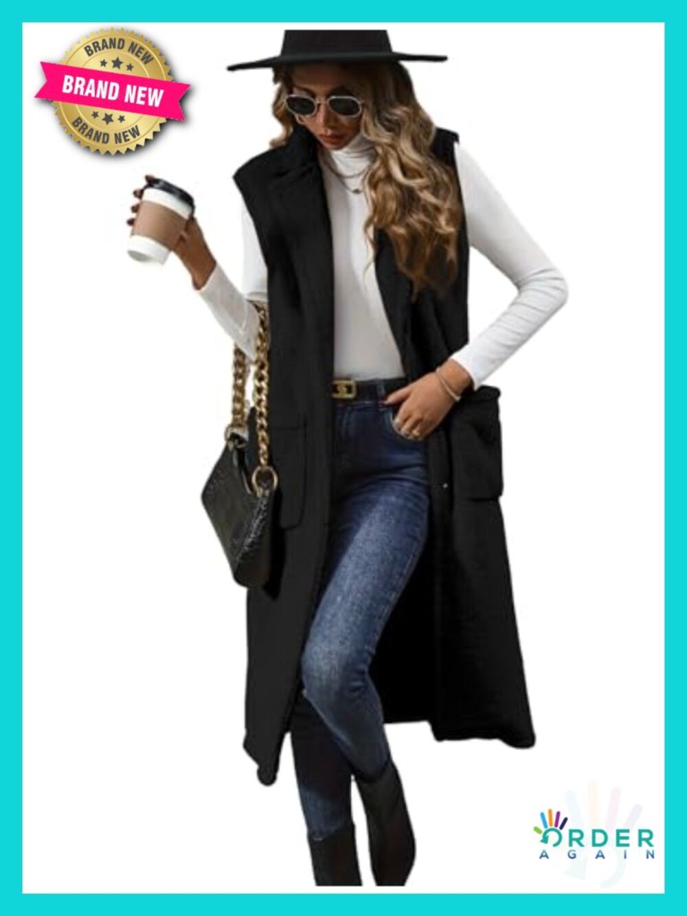 Long Fleece Vest Sleeveless Sherpa Jacket Casual Outerwear Coat